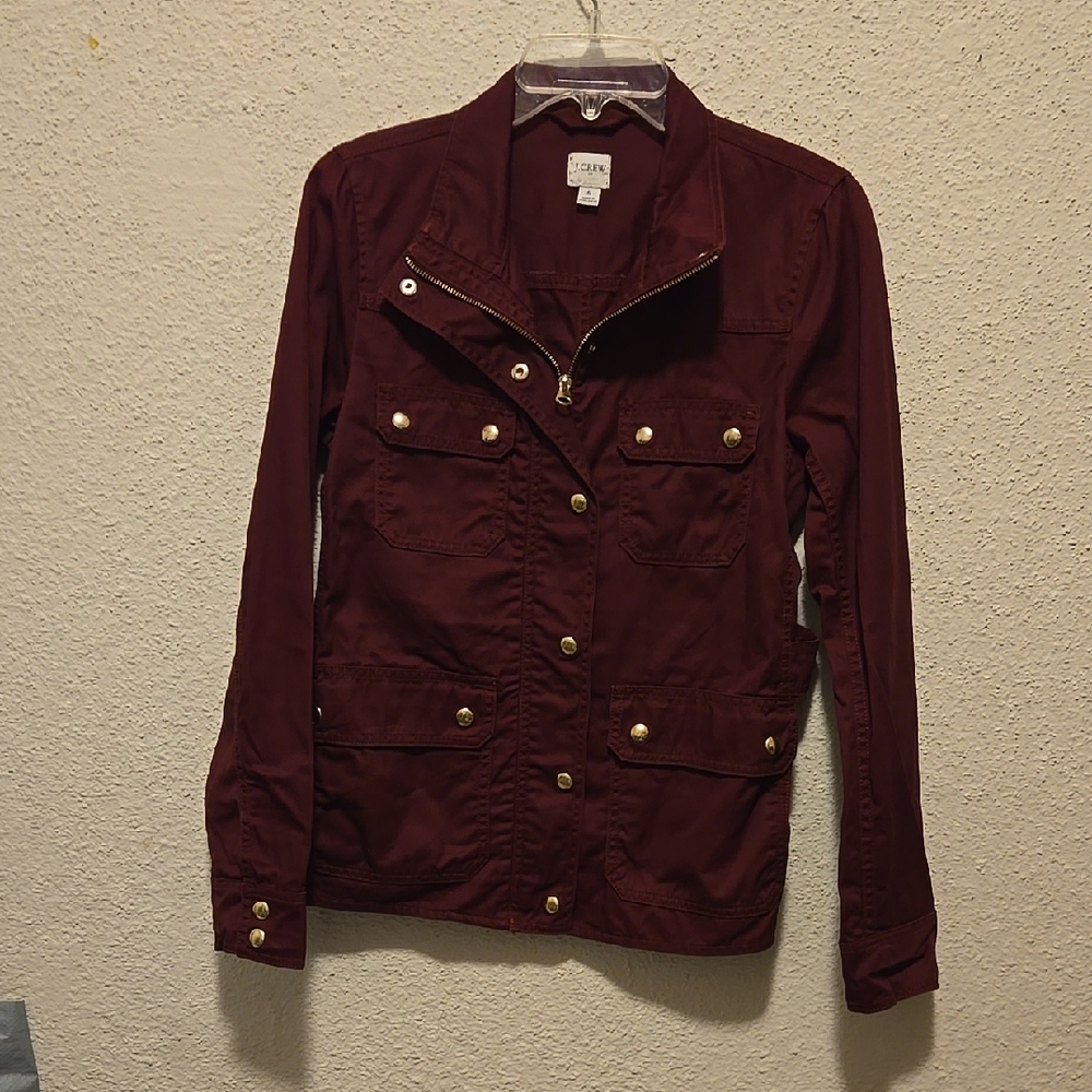 B12 J Crew Burgundy Field Jacket with Gold Accents Sz Sm